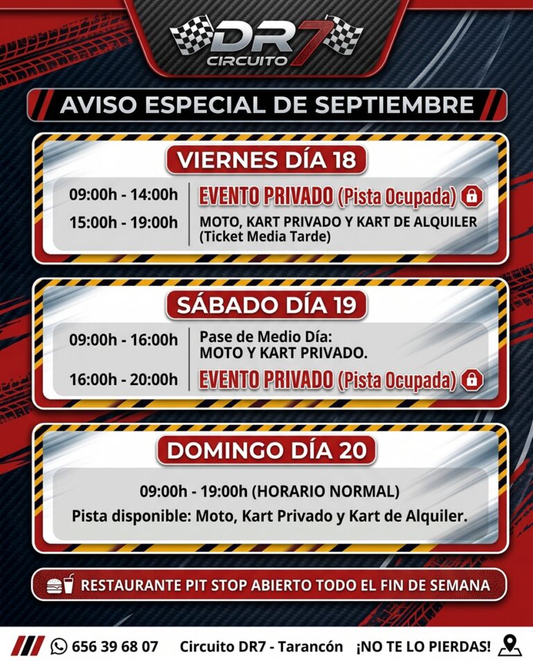Cartel de eventos de la semana - Circuito DR7